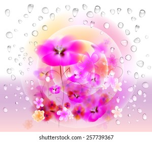 Beautiful pink flowers summer vector background 
