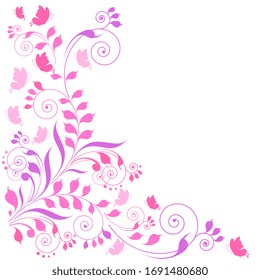 beautiful pink flowers, swirls  on a white background