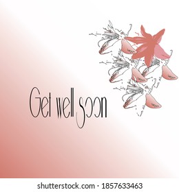 Beautiful pink flowers and text on pink background. Painting pink flower bouquet and text.Star Lily flowers icon.