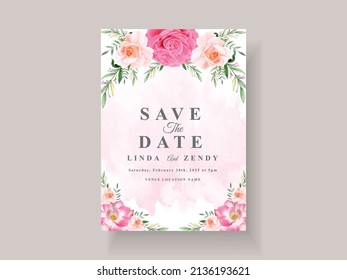 Beautiful pink flowers wedding invitation card template