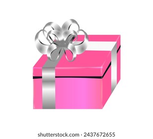 A beautiful pink gift or present with silver ribbons for lovers, parents, children or friends for holidays like mother's day, father's day, valentine's day ,Christmas, birthday or special events