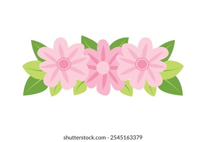 Beautiful Pink Girly Flower Floral Crown with Natural Nature Leaves