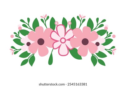 Beautiful Pink Girly Flower Floral Crown with Natural Nature Leaves