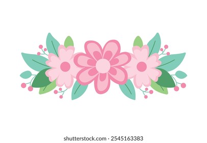 Beautiful Pink Girly Flower Floral Crown with Natural Nature Leaves