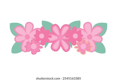 Beautiful Pink Girly Flower Floral Crown with Natural Nature Leaves