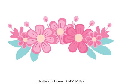 Beautiful Pink Girly Flower Floral Crown with Natural Nature Leaves