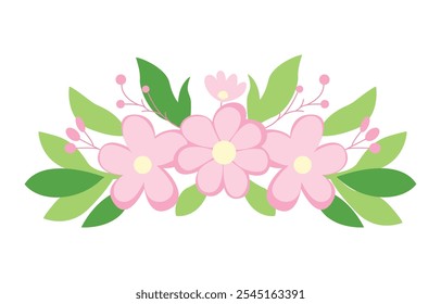 Beautiful Pink Girly Flower Floral Crown with Natural Nature Leaves