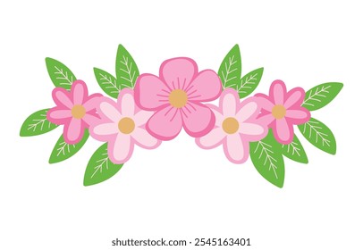 Beautiful Pink Girly Flower Floral Crown with Natural Nature Leaves