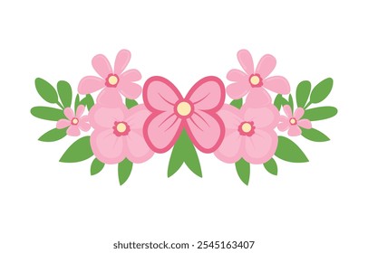 Beautiful Pink Girly Flower Floral Crown with Natural Nature Leaves