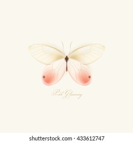Beautiful pink glasswinged butterfly vector illustration isolated on light background