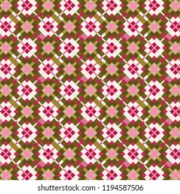 beautiful pink and green checkered pattern  with irregular edge intersecting squares for textile, fabric, backdrops and backgrounds. colorful surface design with pattern swatch at eps. file