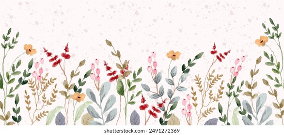 beautiful pink green watercolor floral border