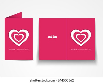 Beautiful pink greeting card design with creative heart shape and swan couple for Happy Valentines Day celebration.