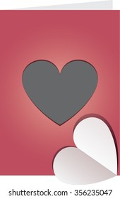 Beautiful pink greeting card design with paper cut out heart shape for Happy Valentines Day celebration.