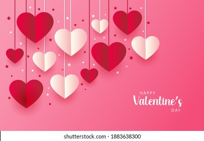 Beautiful pink Happy Valentine's Day Background with love hearts and lettering. Vector illustration, banners, Wallpaper. flyers, invitation, posters, brochure, voucher discount.