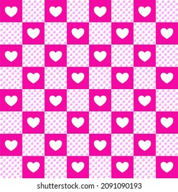 The beautiful pink heart seamless pattern background.Abstract checkered pattern for decorating, wrapping paper, wallpaper,fabric, backdrop and etc.