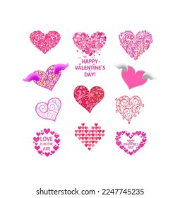 Beautiful pink hearts shape collection for Valentine’s day or wedding greeting card and fashion print