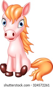 Beautiful pink horse sitting isolated on white background