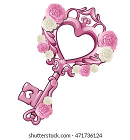 Beautiful pink key. Vector illustration.