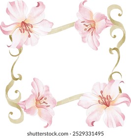 Linda flor lilly rosa desenhada em estilo aquarela no quadro