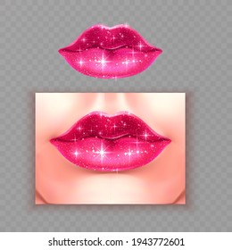 Beautiful, pink lips with a shiny glitter texture, Vector illustration