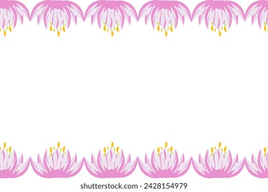 Beautiful pink Lotus Frame isolated white background. Sacred plant of India. Summer Flower with copy space. Water lily. Vector illustration can used web banner poster card. EPS 10