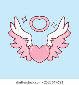 Beautiful Pink Love Heart Guardian Angel Wings Flying in Heaven Sky