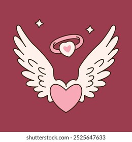 Beautiful Pink Love Heart Guardian Angel Wings Flying in Heaven Sky