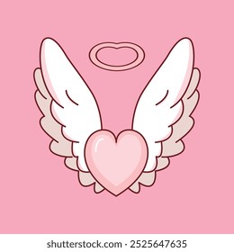 Beautiful Pink Love Heart Guardian Angel Wings Flying in Heaven Sky