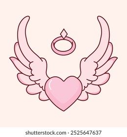 Beautiful Pink Love Heart Guardian Angel Wings Flying in Heaven Sky