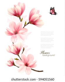 Beautiful Pink Magnolia Background. Vector.
