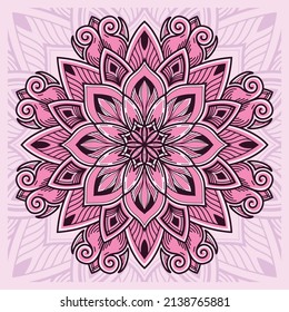 Beautiful Pink Mandala Vector Hand Drawing