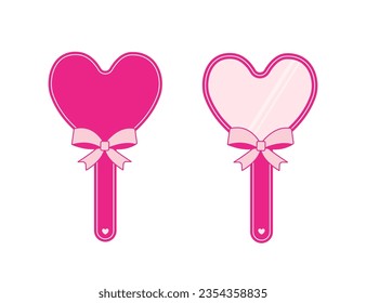 Beautiful pink mirror, front and back view. Girl diary concept. Cartoon flat style. Vector illustration