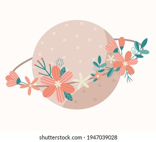 beautiful pink moon with flowers - vector illustration, eps