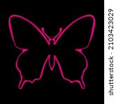 Beautiful pink neon butterfly. Vector illustration isolated.