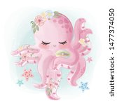 Beautiful Pink Octopus with Starfish