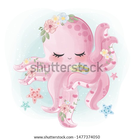Beautiful Pink Octopus with Starfish