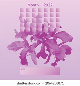 Beautiful pink orchid on background and calendar template.
