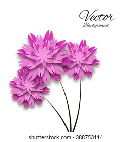beautiful pink paper flowers vector illustration on white background