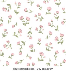 Beautiful pink peonies flowers seamless pattern for girl. Vector illustration.