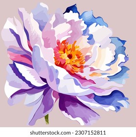 Beautiful pink peony flower in bloom, watercolor dye painting, vector EPS 10 illustration
