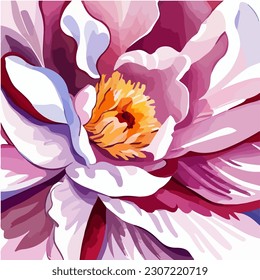 Beautiful pink peony flower in bloom, watercolor dye painting, vector EPS 10 illustration