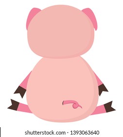 A beautiful pink pig from backside vector color drawing or illustration