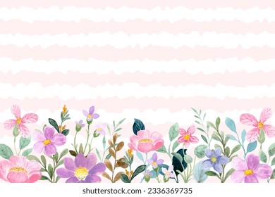 Beautiful pink purple floral garden with watercolor for wedding, birthday, card, background, invitation, wallpaper, sticker, decoration etc.