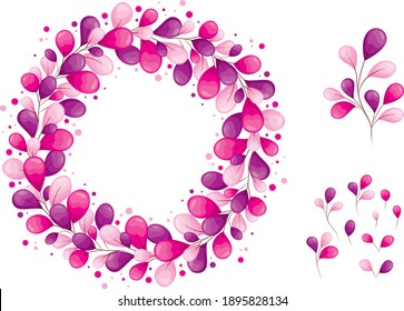 Beautiful pink purple pastel leaves wreath with elements