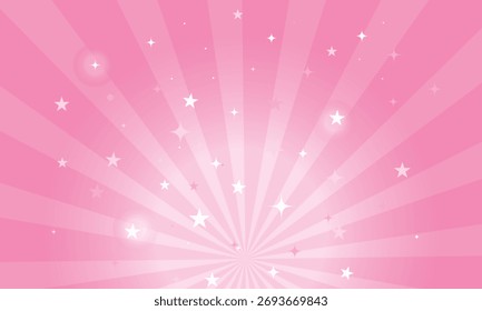 Beautiful pink rays starburst background with stars