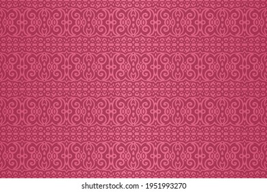 Beautiful pink rectangle background with abstract colorful vintage seamless pattern