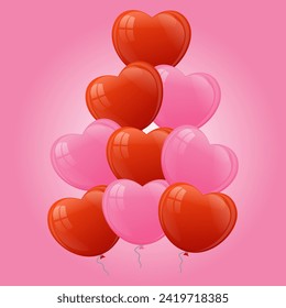 beautiful pink and red balloons on a pink background. The concept of birthday, Valentine's day, anniversary, wedding. Vector