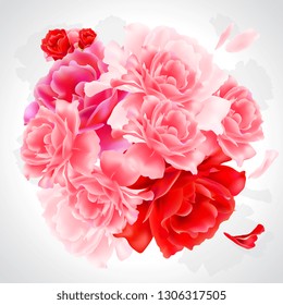 Beautiful  pink and red flowers. Roses and peonies