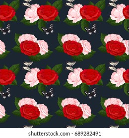 Beautiful pink and red roses seamless pattern. Vector floral collection. Colorful set  for bouquets, wreaths, wedding cards, patterns, prints.